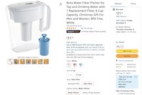 Brita Water Filter Pitcher for Tap and Drinking Water with 1 Replacement Filter, 6 Cup Capacity, BPA Free, White